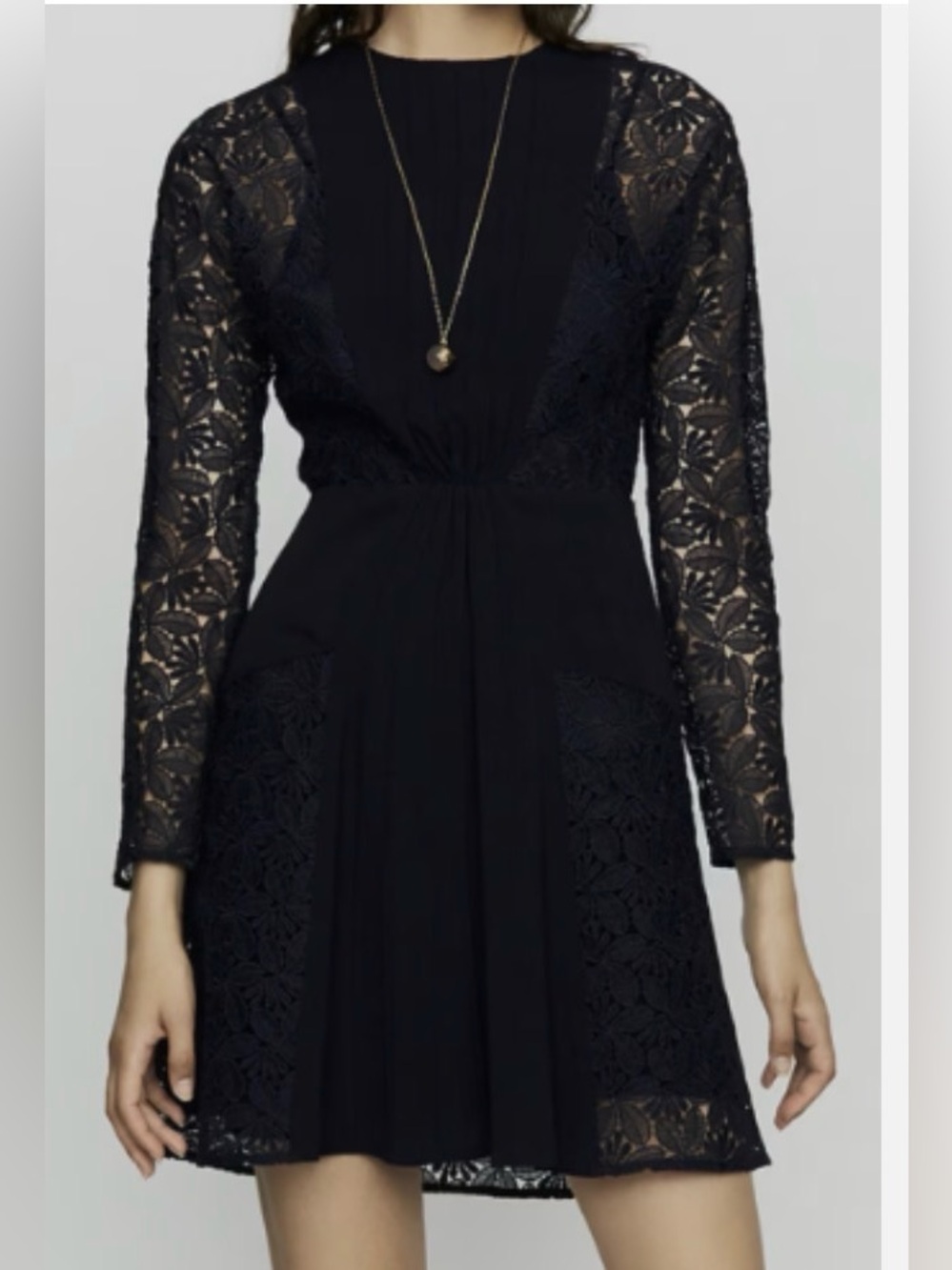 Maje Navy Crepe Revine Lave Long-Sleeve Mini NWT, no slip